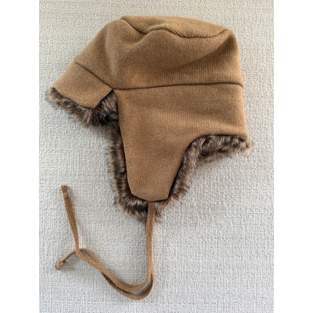J Crew Wool Blend Faux Fur Lined Flap Trapper Winter Hat Tan Brown Gorpecore